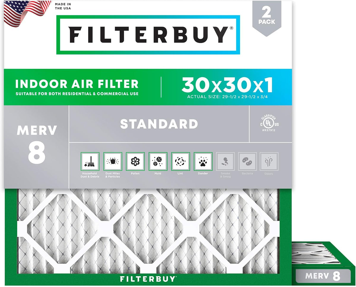 Filterbuy 20x25x4 Air Filter MERV 8 Dust & Allergy Defense (2-Pack)