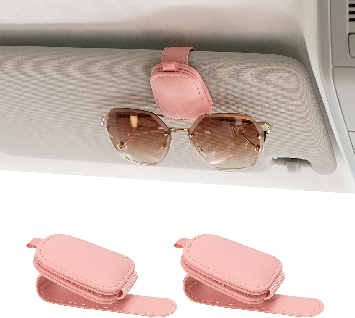 Yuoyar Magnetic Leather Sunglasses Holder for Car, 2 Packs (Black)