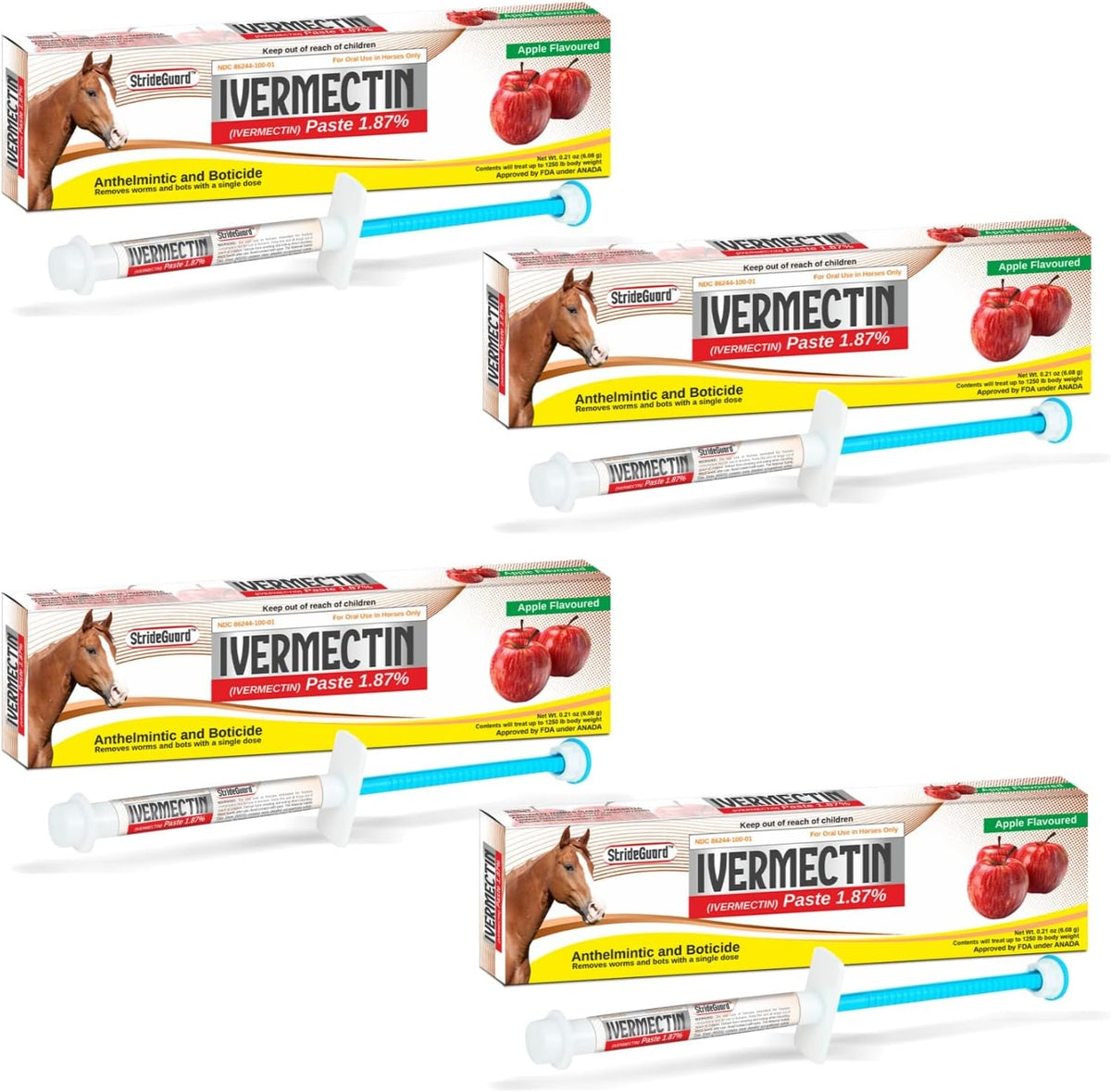 Horse Ivermectin Paste 1.87% – Apple Flavored Oral Horse Dewormer Syringe – 6.08g Tube Treats Horses Up to 1,250 lbs [Pack-1]