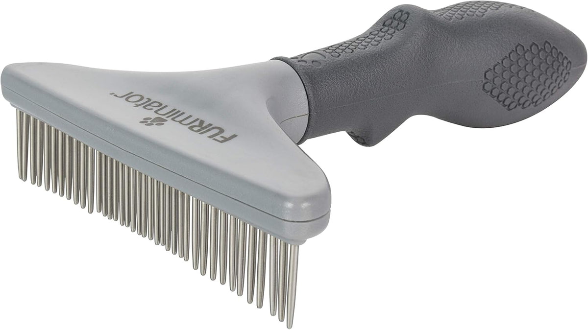 FURminator Dog/Cat Grooming Rake, Grooming Tool, Removes Loose Hair and Tangles, Gray