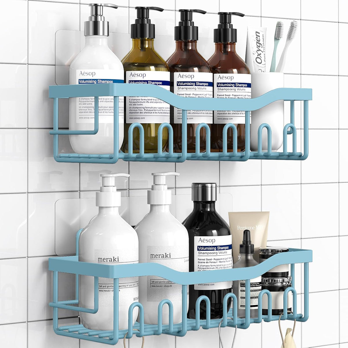 Shower Caddy 2 Pack,Adhesive Shower Organizer for Bathroom Storage&Home Decor&Kitchen organizers and storage,No Drilling,Large Capacity,Rustproof Stainless Steel Bathroom Organizer,Bathroom Decor Sets