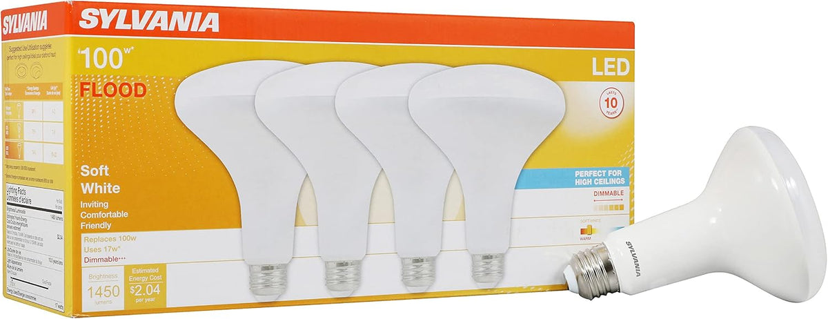 Sylvania ECO LED BR30 Light Bulb, 65W = 10W, Dimmable, Frosted Finish, 650 Lumens, 2700K, Soft White - 4 Pack (40870)