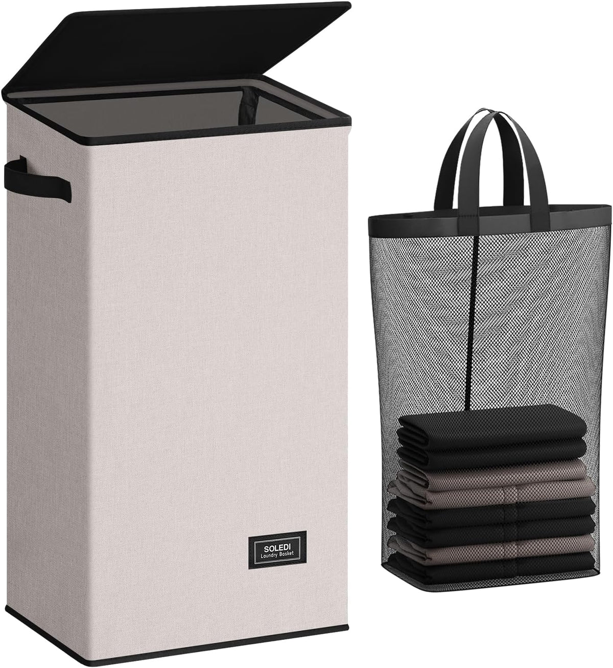 SOLEDI 100L Laundry Hamper with Lid, Large Collapsible Laundry Basket