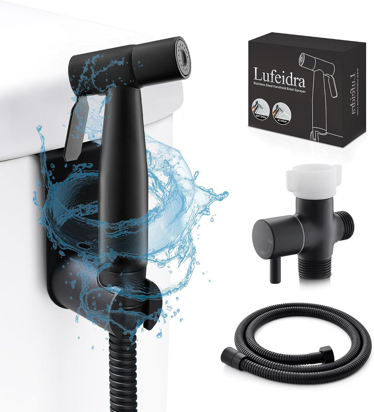 LUFEIDRA Handheld Bidet Sprayer for Toilet, Adjustable Water Flow, Black