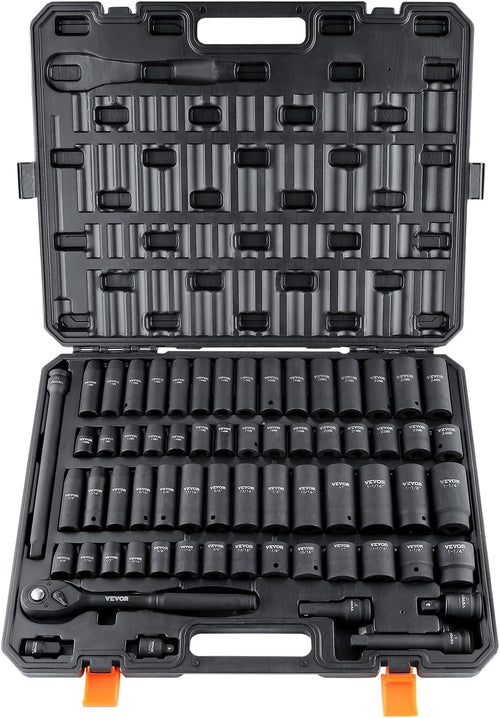VEVOR 1/2" Drive Impact Socket Set 65 Piece, 3/8" to 1-1/4" and 10-24mm