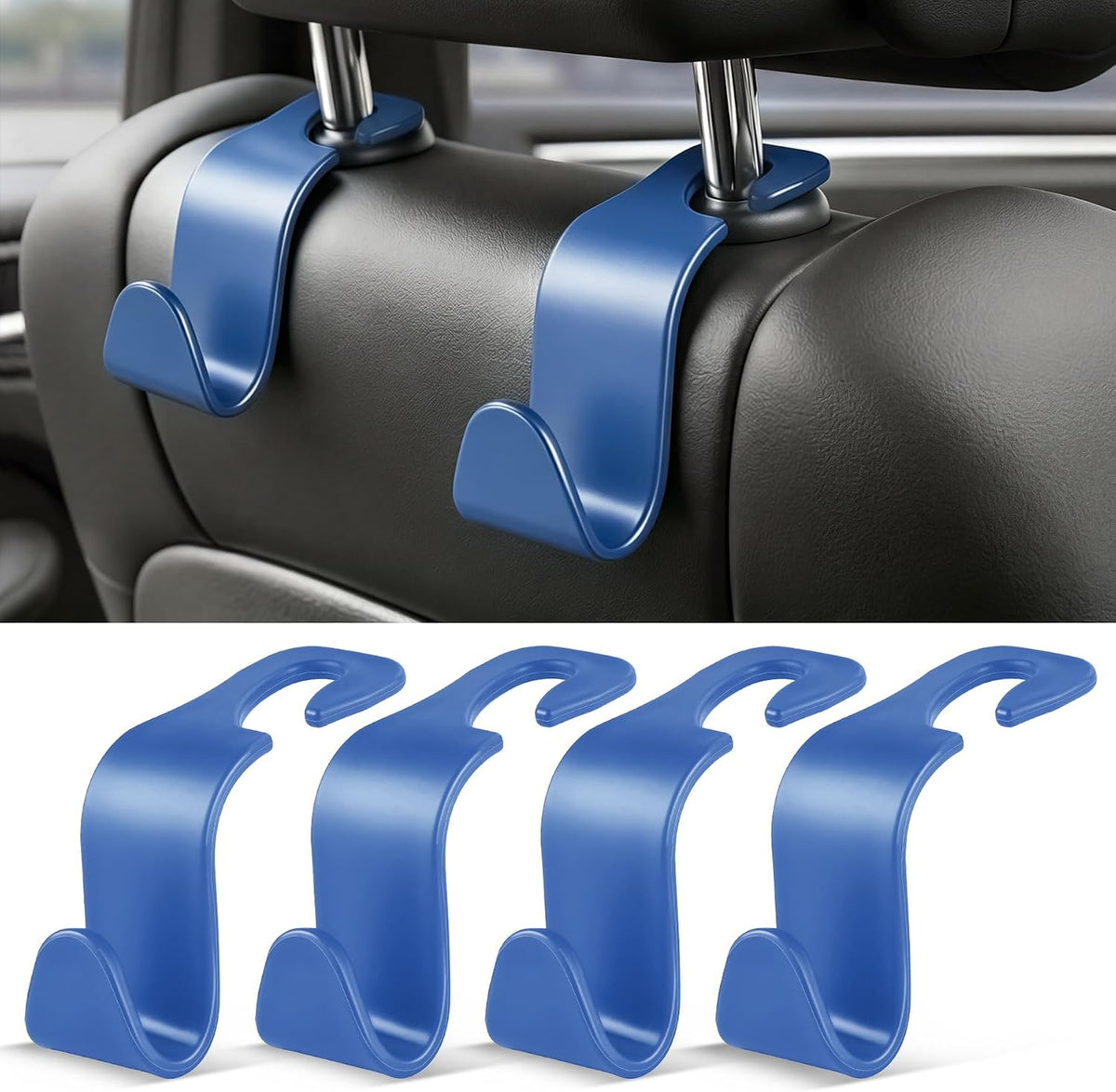 SINGARO Universal 4 Pack Car Seat Headrest Purse Hook, Carbon Fiber Back Seat Hook Storage Organizer Hanger for Purse Handbag Coat, Car Interior Accessories(Black)
