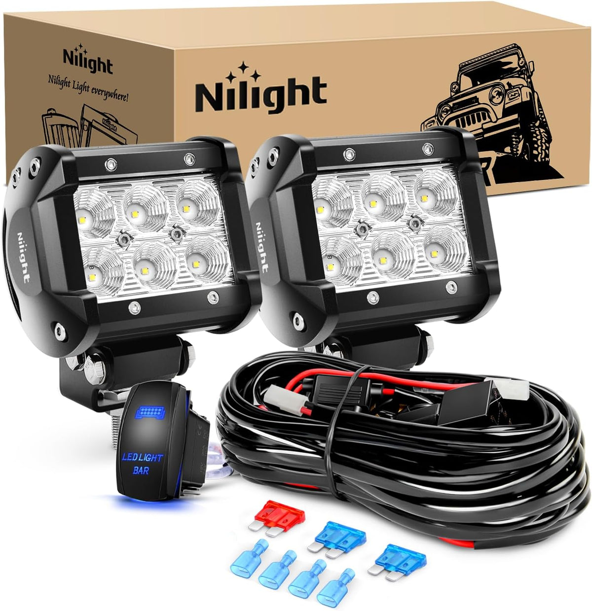 Nilight Led Pods 2Pcs 18W 1260LM Flood Off Road Lights Super Bright Driving Work Fog Lamps for Trucks Pickup Golf Cart SUV ATV UTV 4x4 Van Camper Boat