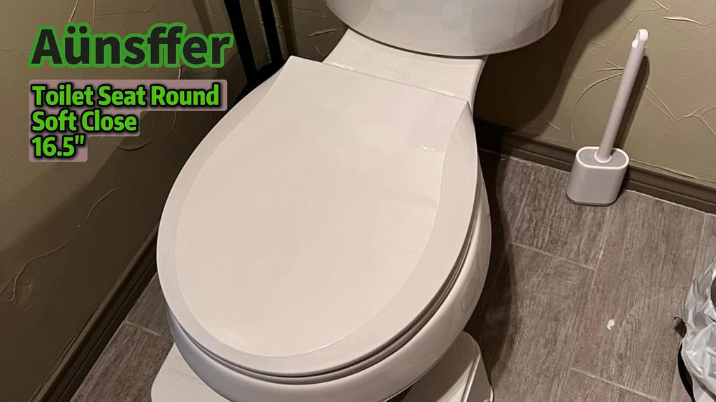 Aünsffer Toilet Seat Round Soft Close16.5'', Toilet Lid Slow Close Quiet No Slam, Easy Installation & Release，Safe PP Material Easy Clean, Comfortable Ergonomic Design, 2 Years Support, White Plastic