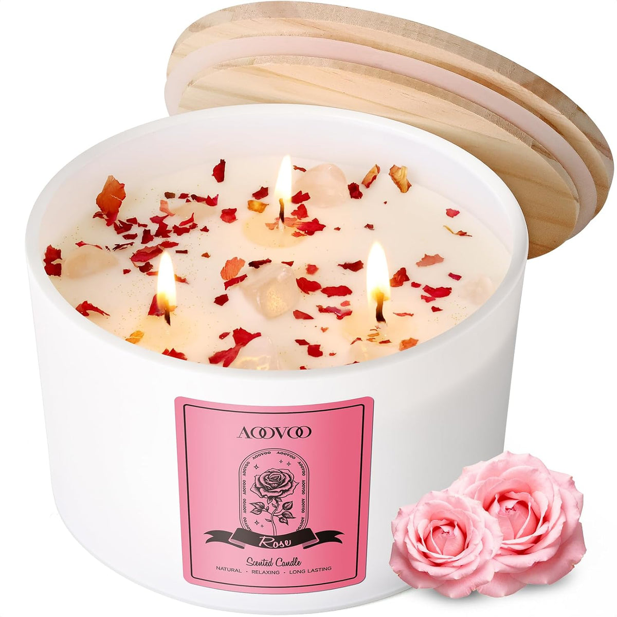 AOOVOO Lavender Scented Candles for Women - Aromatherapy Candle with Crystals Inside, 10oz Soy Candles for Home Scented, Birthday Gifts Mothers Day Candle for Women Mom