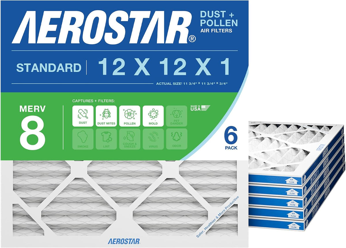 Aerostar Air Filter 12x12x1 MERV 8 AC Filter, HVAC, Furnace Filter, 4 Pack