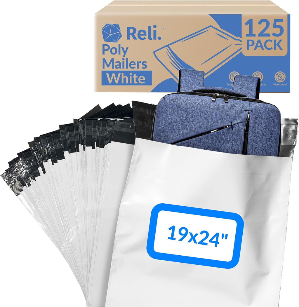 Reli. (125 Pcs) Poly Mailers 19x24", White | Self Sealing