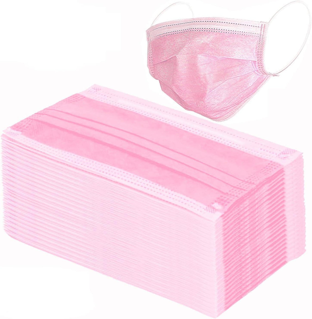 Wecolor 100 Pcs Pink Masks, Disposable Face Mask, 3 Ply Protection Masks