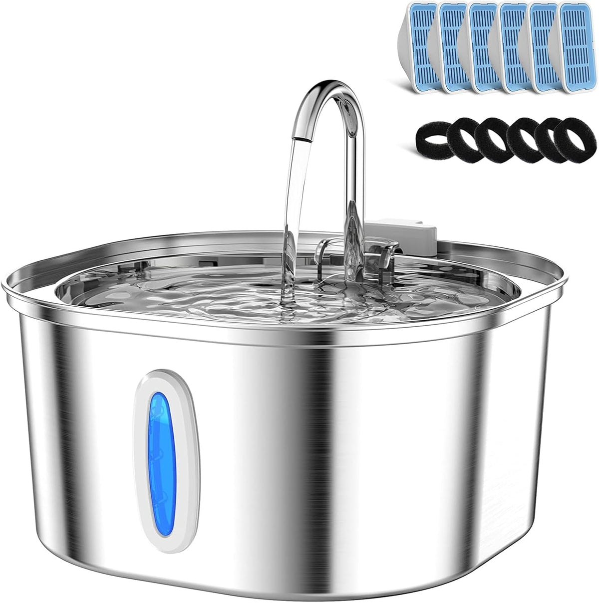 PEKTACO Cat Water Fountain, 3.2L/108oz Stainless Steel Pet Water Fountain