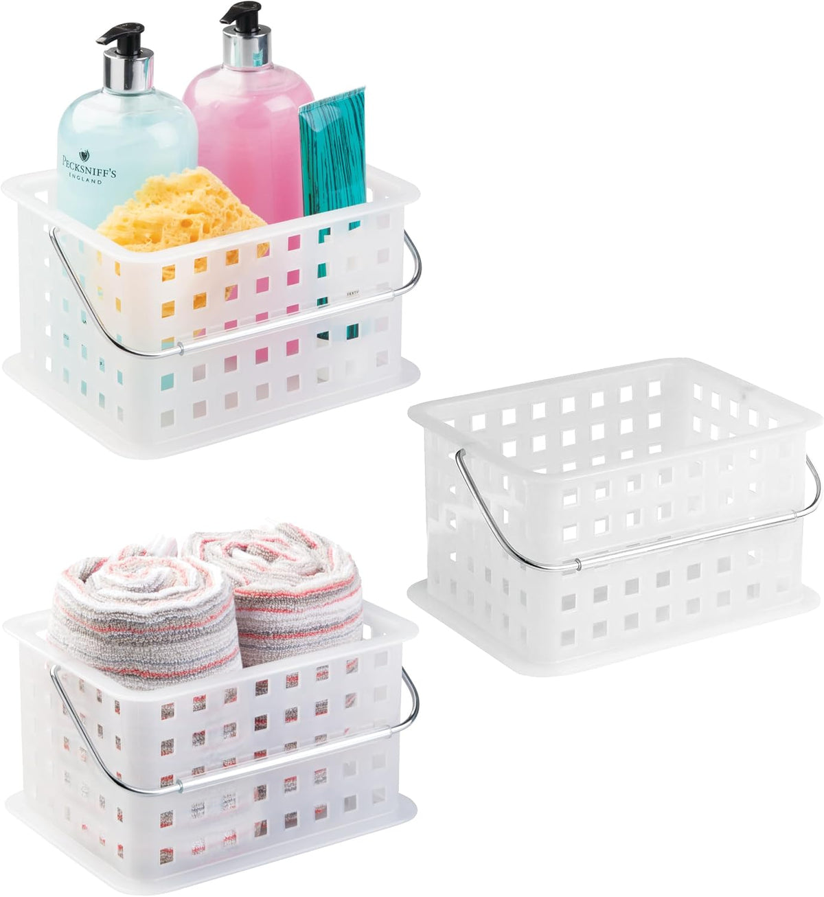 iDesign Portable Shower Caddy Basket with Handle, White