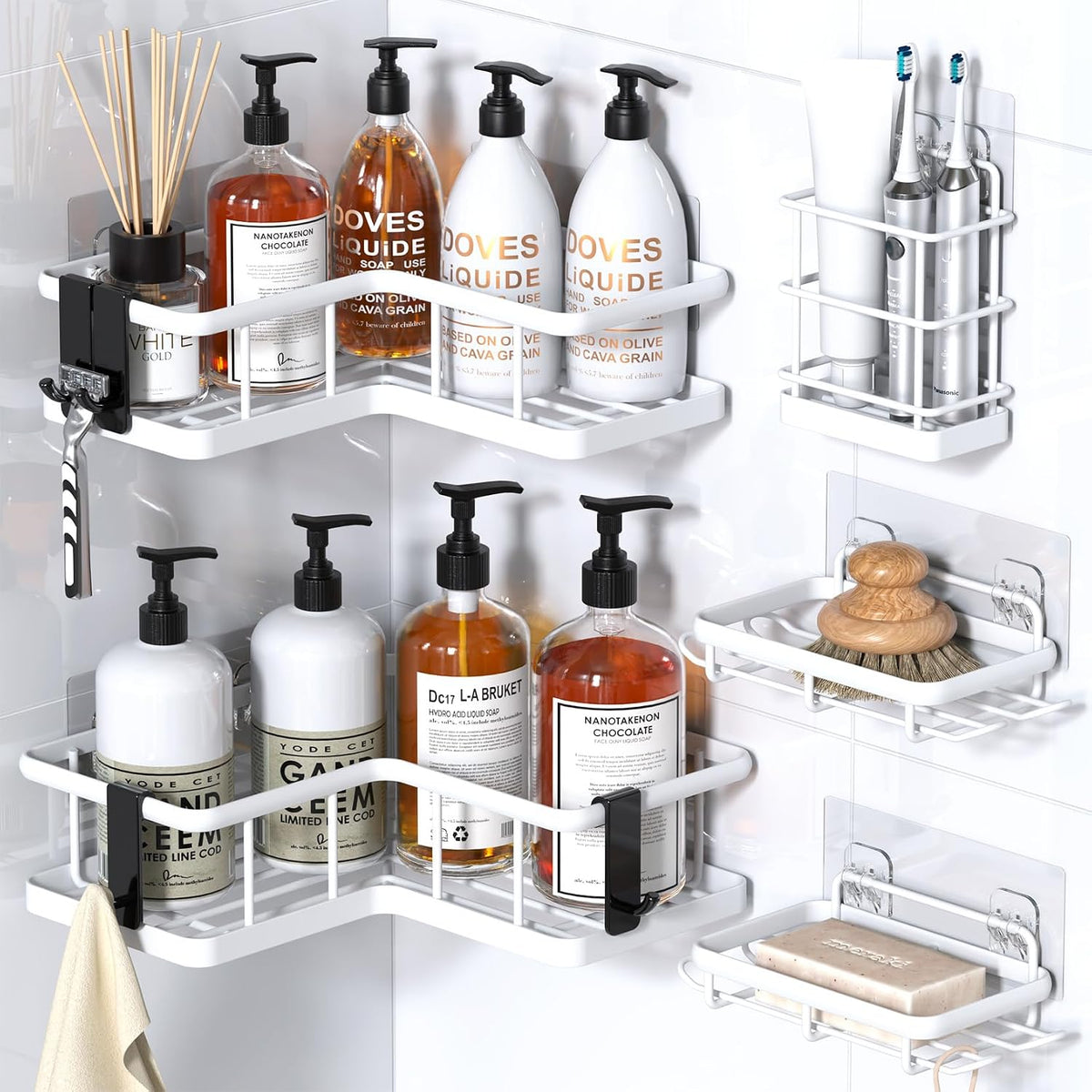 YASONIC Corner Shower Caddy Adhesive, 100% Rustproof Shower Organizer, No Drill Shower Shelf for Inside Shower, Wall-Mounted Shower Storage for Homes (2 Pack, Black)