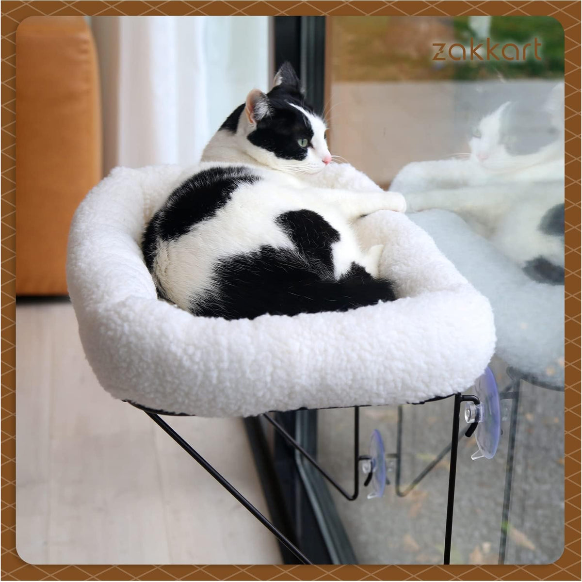 Zakkart Cat Window Perch, 100% Metal Supported from Below (White)