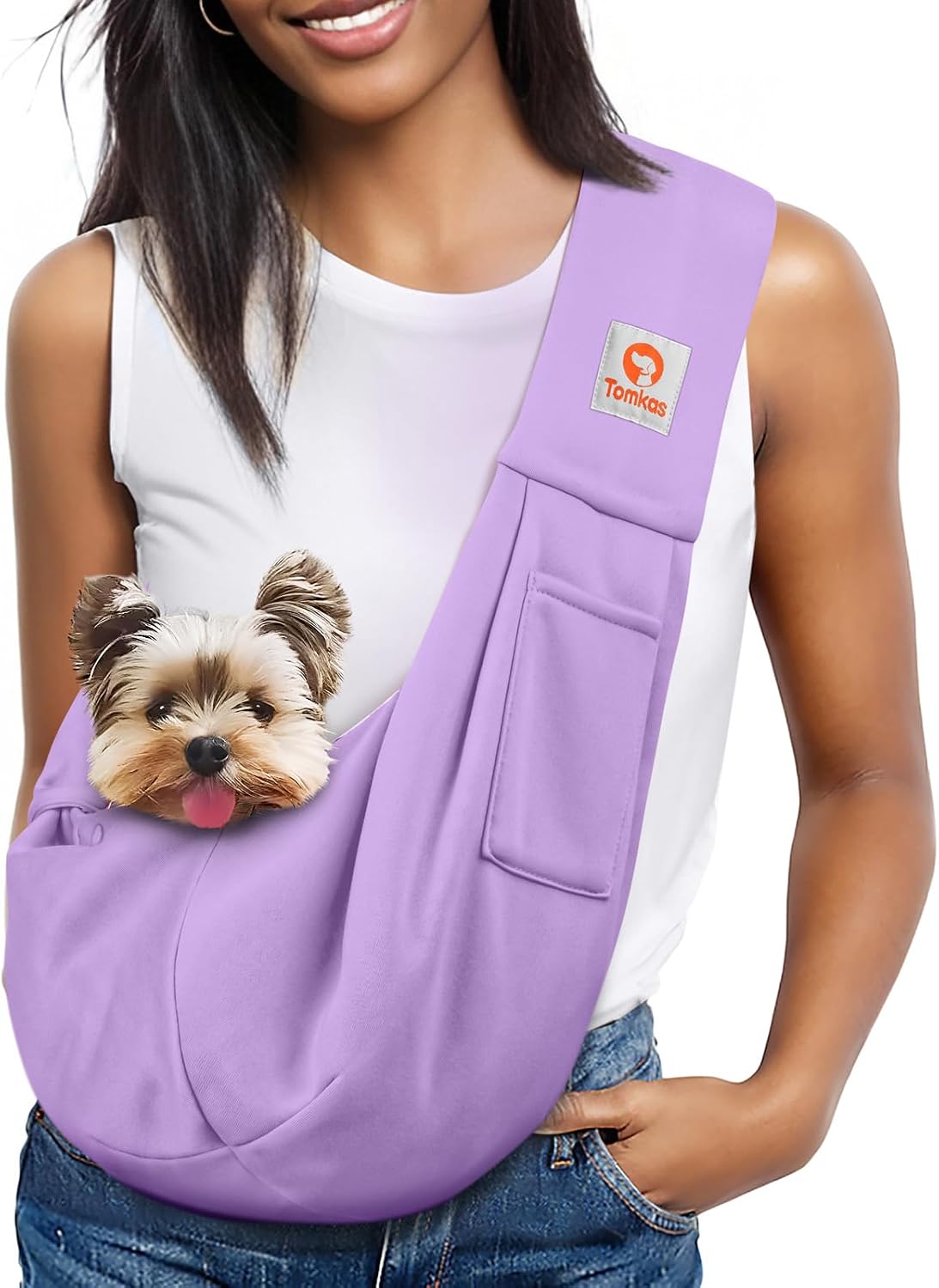 Tomkas Small Dog Sling Carrier - Classic Pocket & Classic Strap - Wrap Carrier - for 3-10 lbs Pets(Black)