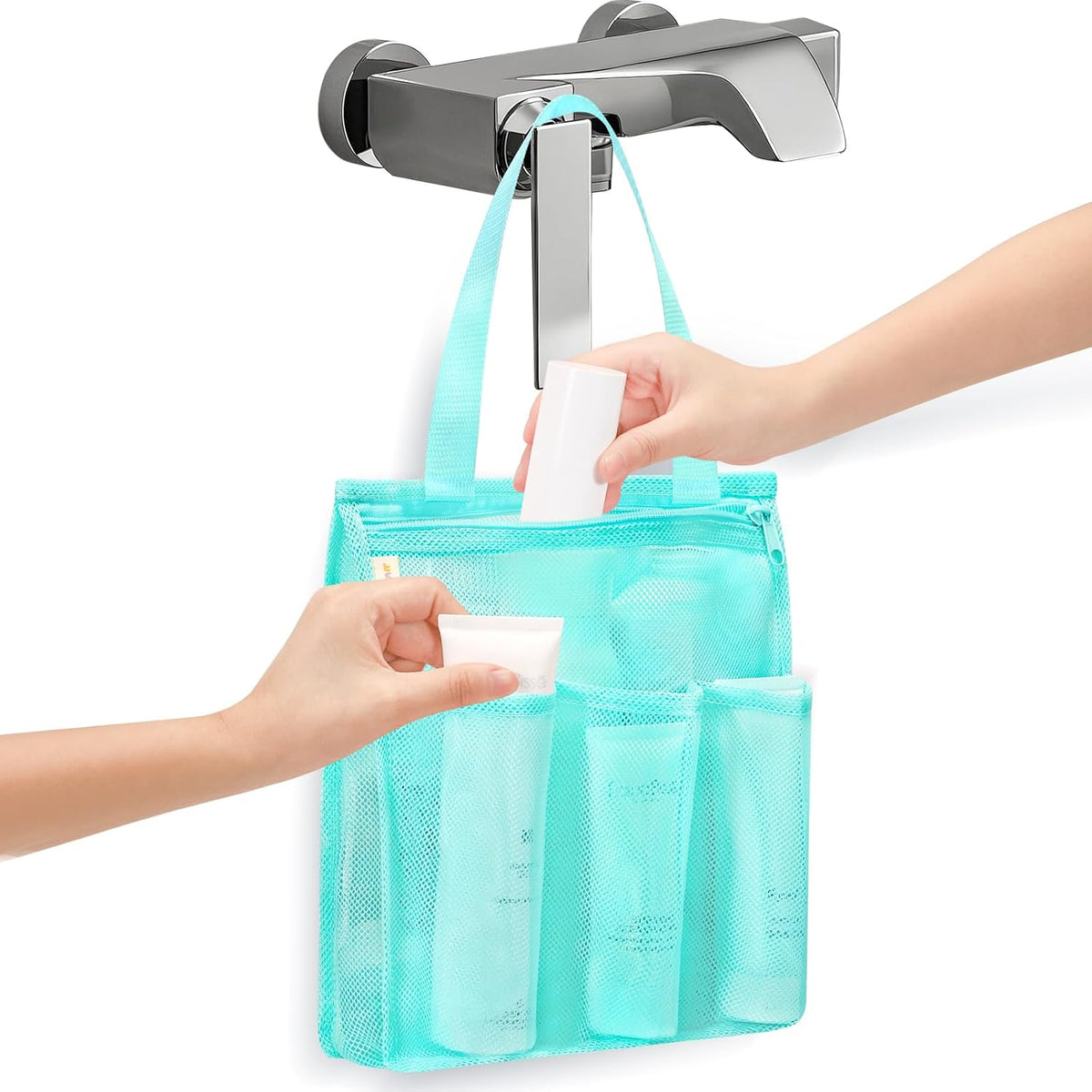 famichan Portable Mesh Shower Caddy, Gym Travel Camp Dorm Room Essentials for College Student Boy Girl, Bathroom Shower Bag - Black