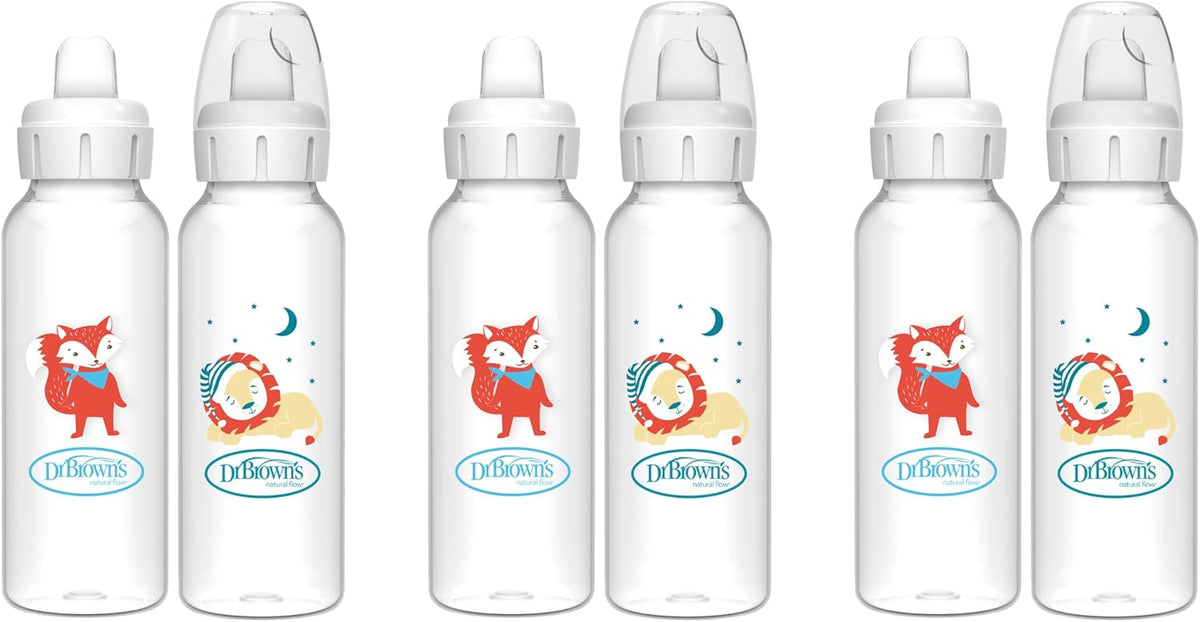Dr. Brown's Narrow Sippy Spout Bottle, Fox & Lion, 8 oz, 2-Pack