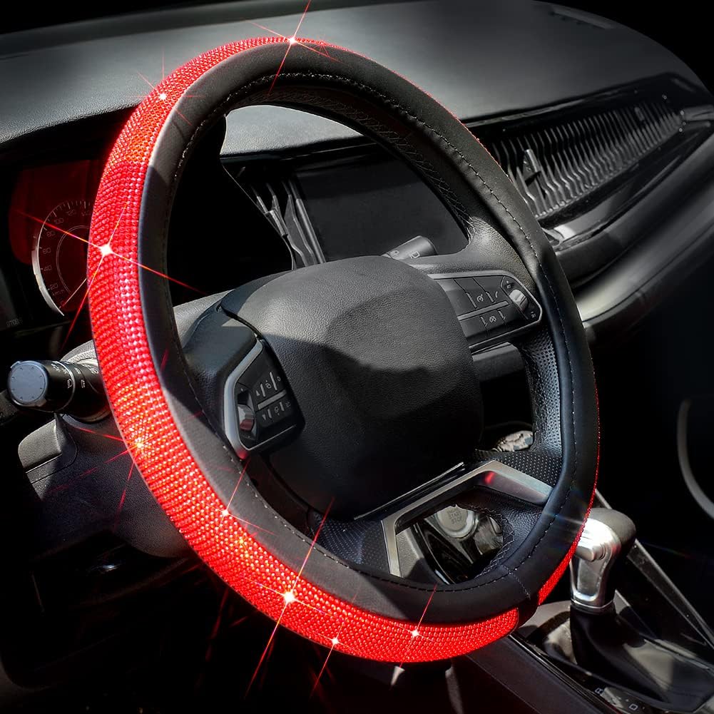 New Diamond Leather Steering Wheel Cover with Bling Crystal Rhinestones