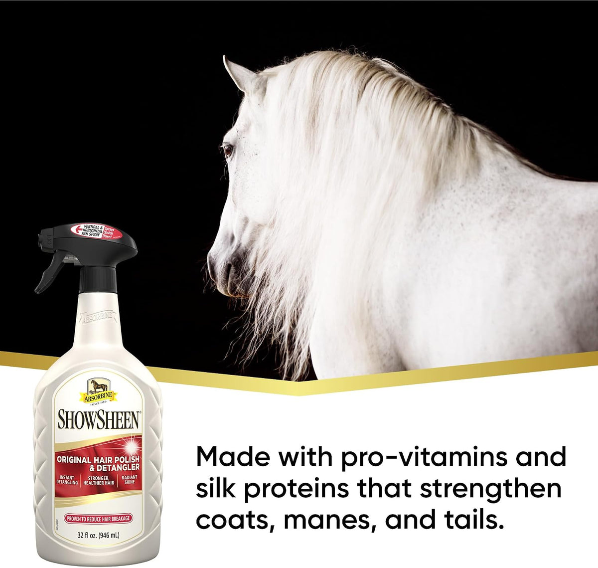 Absorbine ShowSheen Hair Polish & Detangler, 32 fl oz Quart Spray Bottle