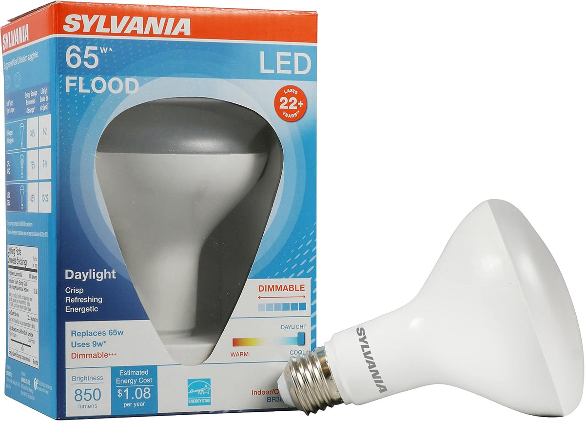 Sylvania ECO LED BR30 Light Bulb, 65W = 10W, Dimmable, Frosted Finish, 650 Lumens, 2700K, Soft White - 4 Pack (40870)