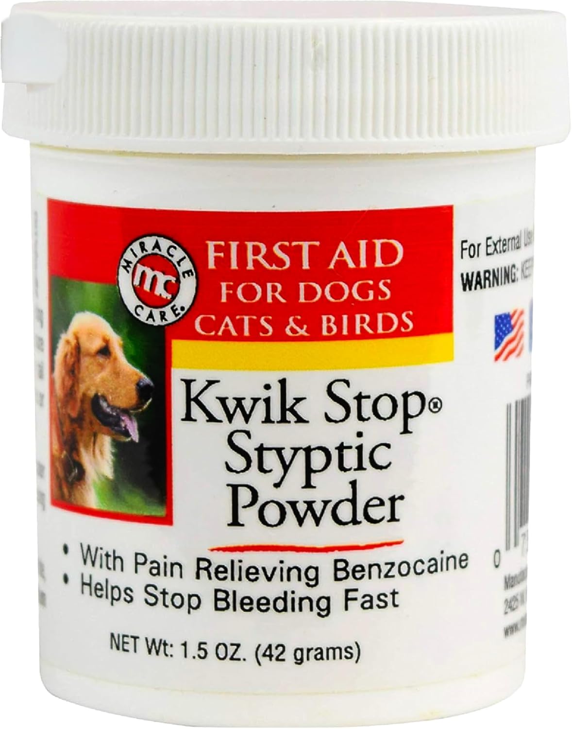 Miracle Care Kwik Stop Styptic Powder for Dogs, Cats, and Birds, 0.5 Ounce