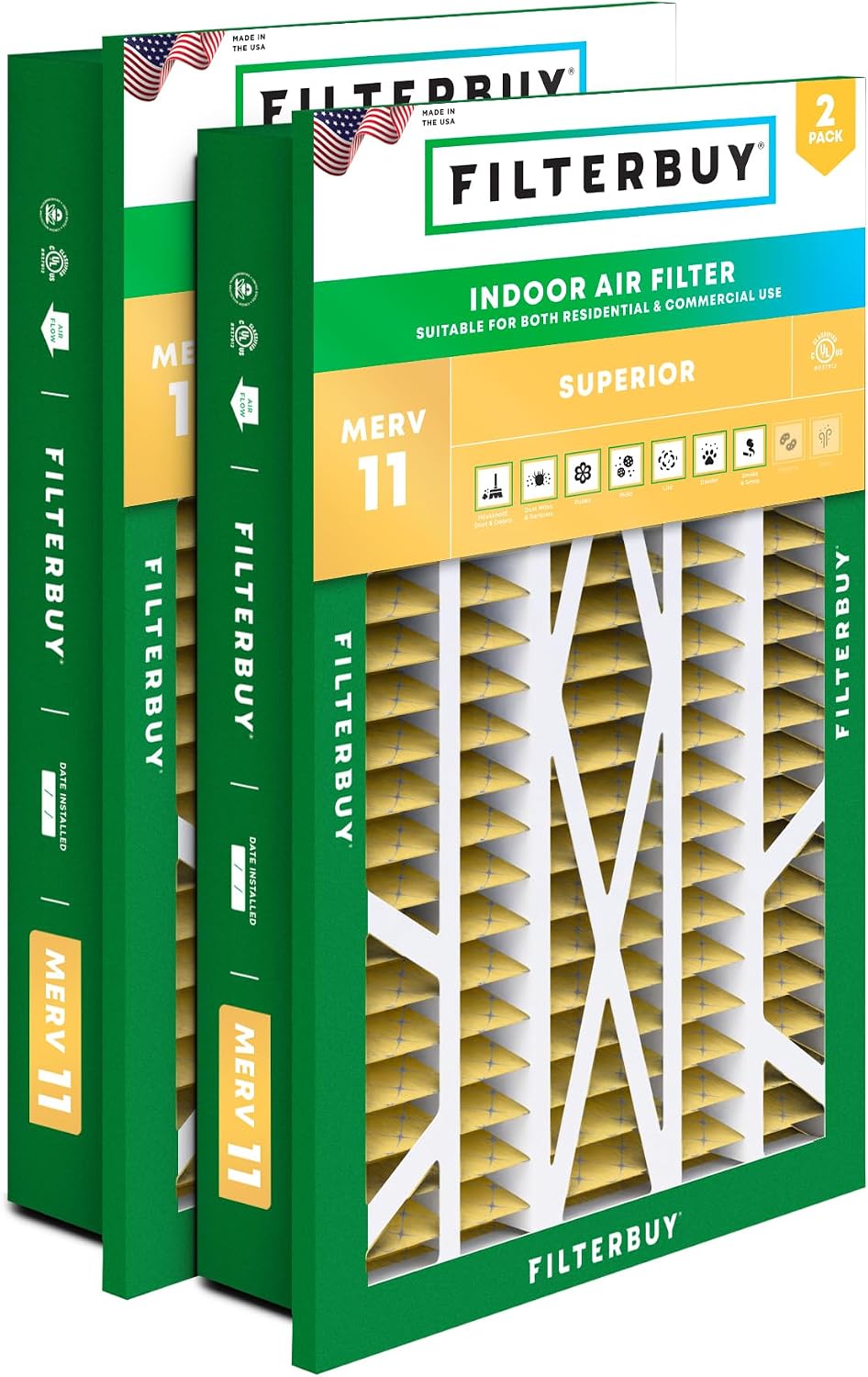 Filterbuy 20x25x5 Air Filter MERV 11 Pet & Allergy Defense (2-Pack)