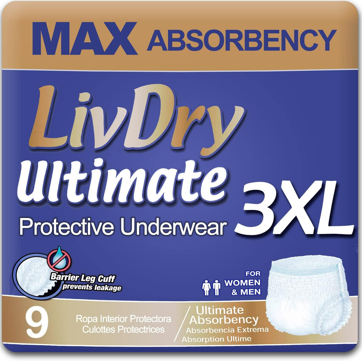 LivDry Ultimate Adult Incontinence Underwear, Max Absorbent Adult Diapers with Leak Protection, Medium, 68-Pack