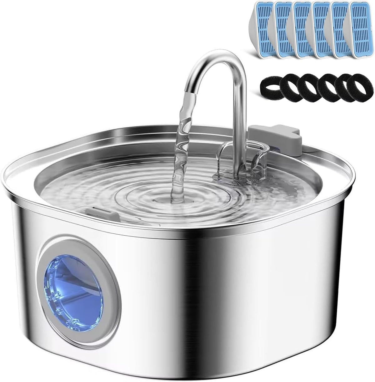 PEKTACO Cat Water Fountain, 3.2L/108oz Stainless Steel Pet Water Fountain