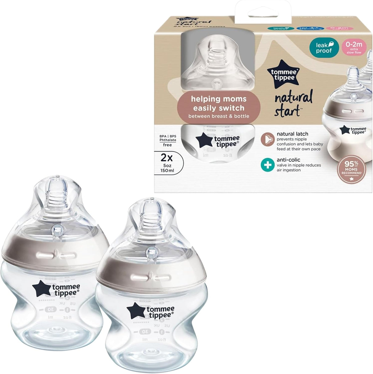 Tommee Tippee Natural Start Baby Bottles, Anti-Colic, 0m+, 5oz