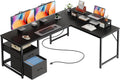 PRAISUN 63 Inch L Shaped Desk with Power Outlets and USB-C Port, Computer Corner Home Office Desk with File Fabric Drawers and Movable Monitor Stand, Larger Storage, Gaming, Writing, Rustic Brown