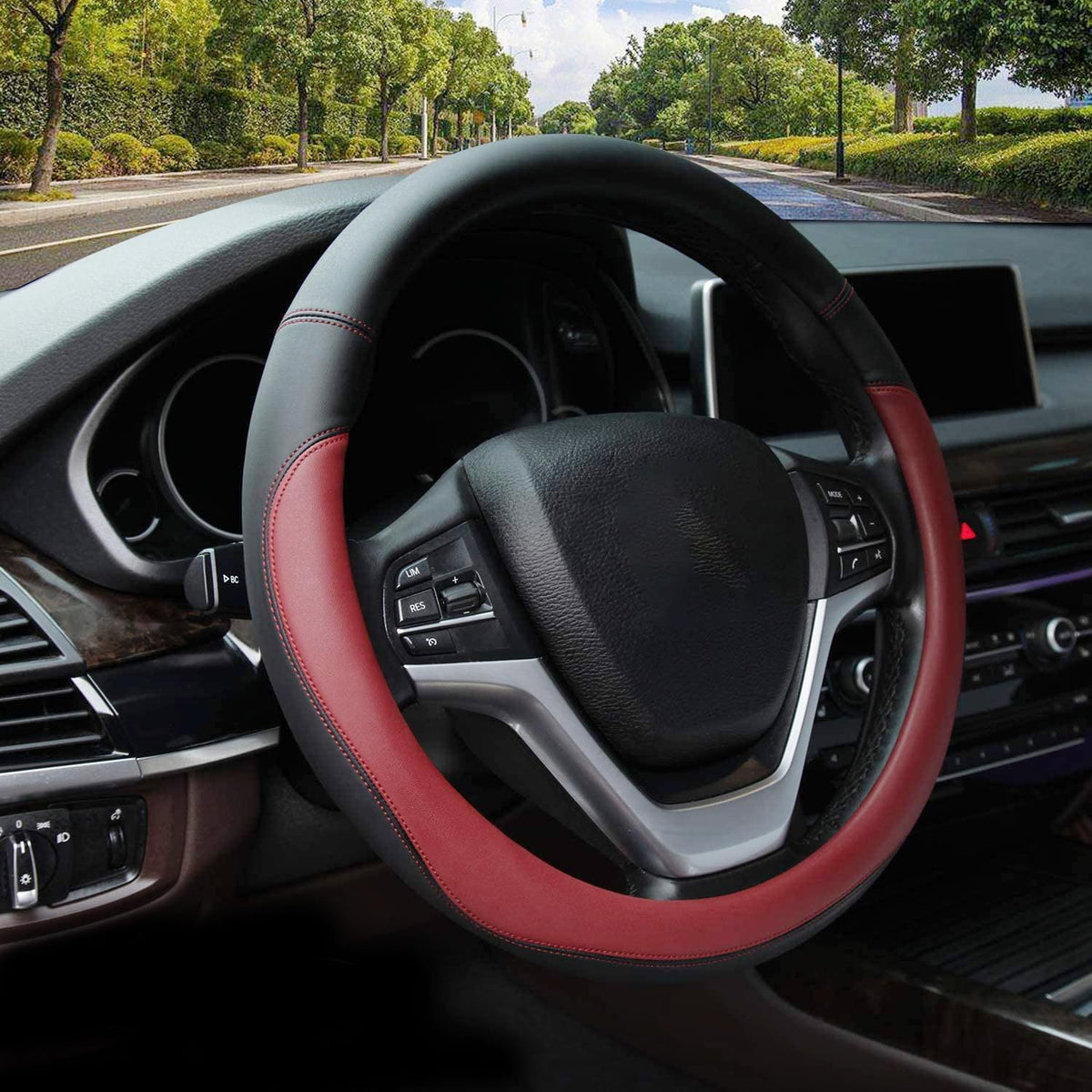 Valleycomfy Microfiber Leather Steering Wheel Cover Universal 15 inch (Black)