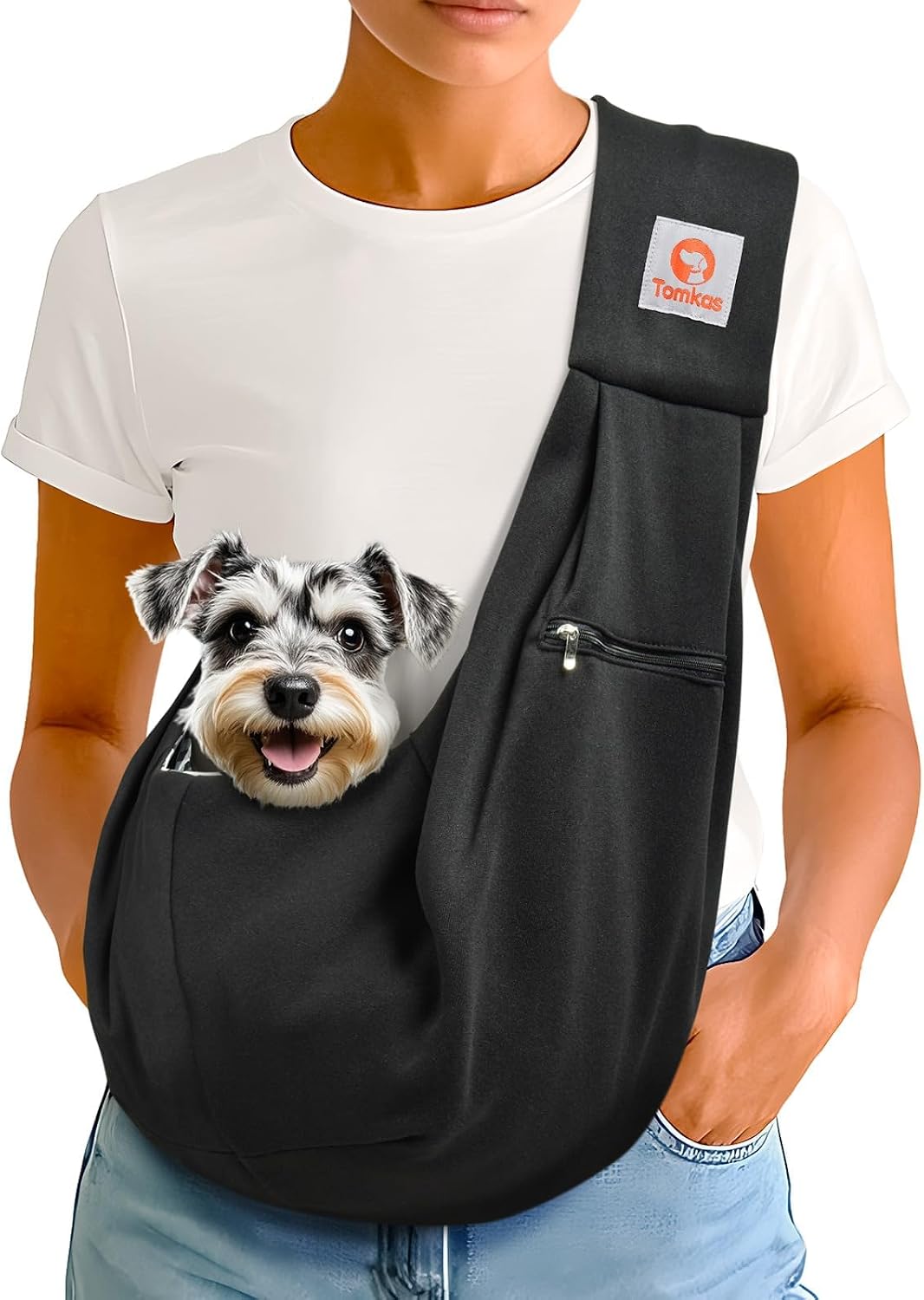 Tomkas Small Dog Sling Carrier - Classic Pocket & Classic Strap - Wrap Carrier - for 3-10 lbs Pets(Black)