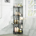 Consumest Corner Shower Caddy Standing - 3-Tier Stainless Steel Shower Organizer with Soap Holder and 4 Hooks, Large Capacity Corner Shelf Stand for Bathroom, Rest Room, Black
