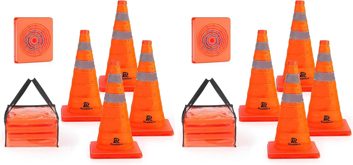 RoadHero 28 Inch 4 Pack Collapsible Traffic Safety Cones with Bag, Orange