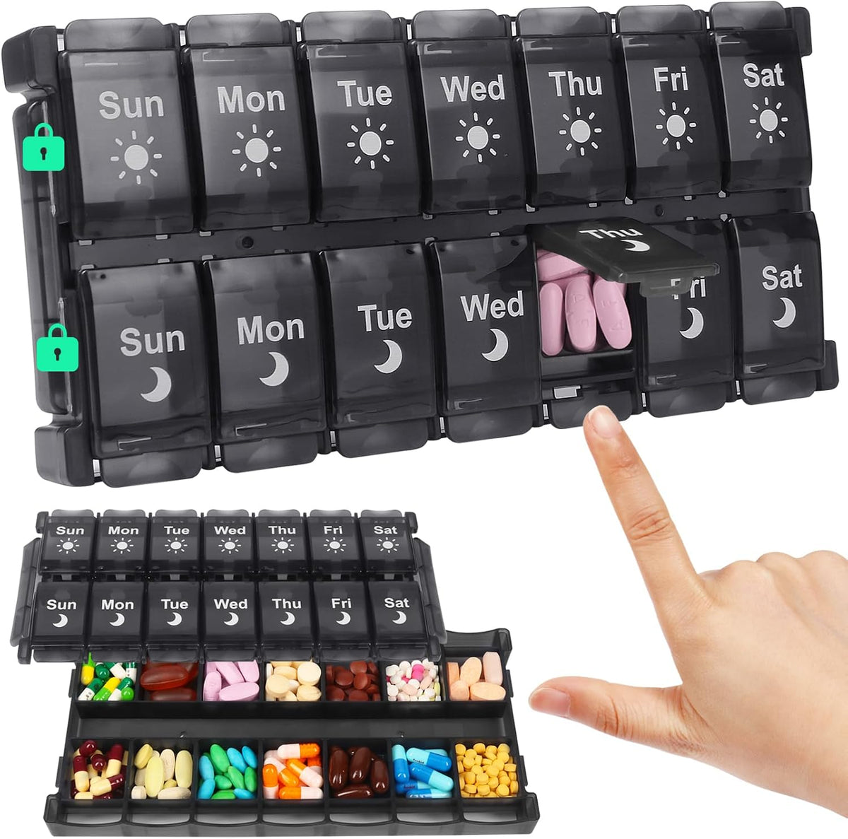 Shintop Weekly Pill Organizer 2 Times a Day, 7 Day Am Pm Pill Box