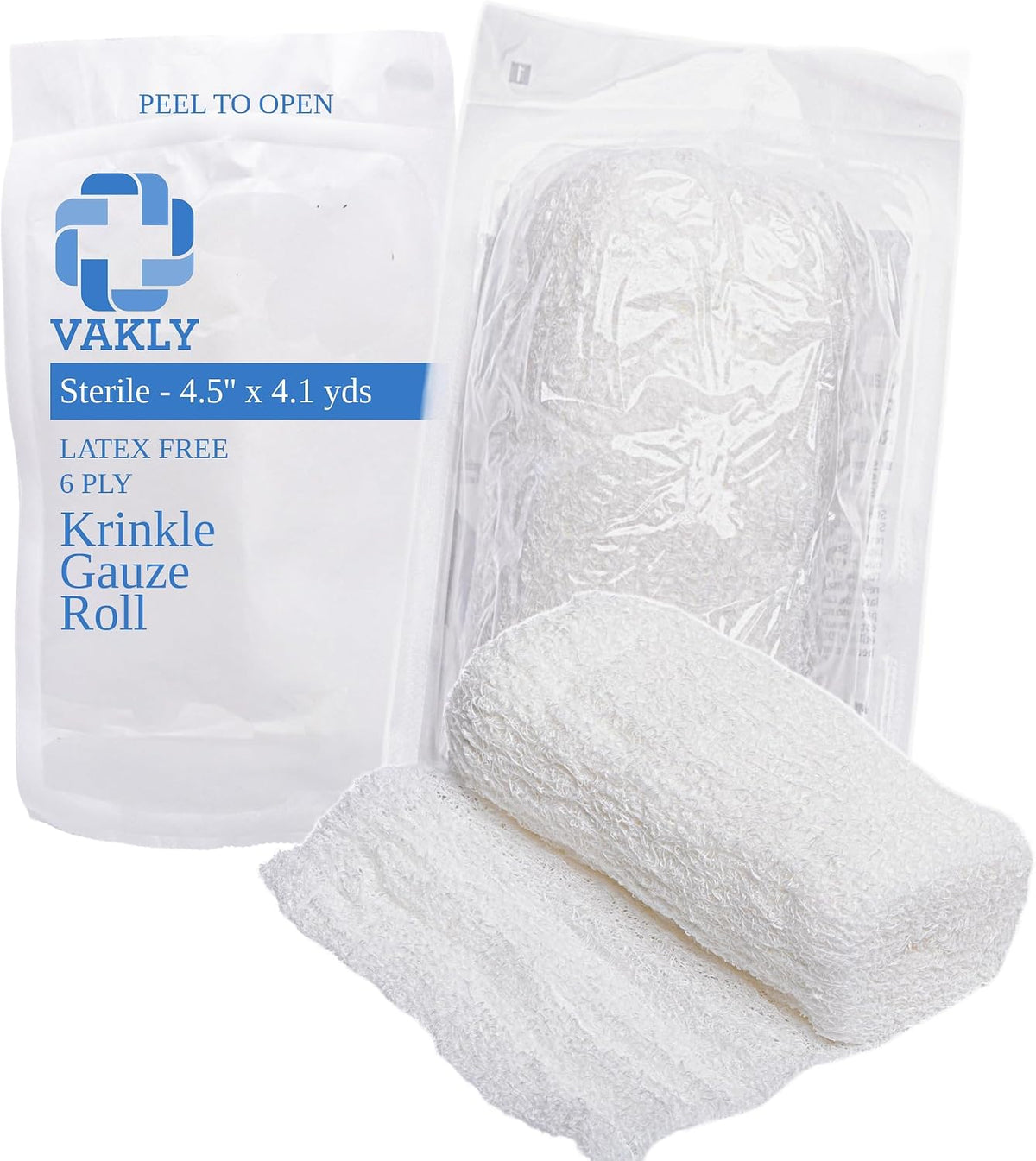 Vakly Sterile Kerlix Krinkle Gauze Rolls 4.5x4.1 yd 6-Ply Cotton, 15 Pack