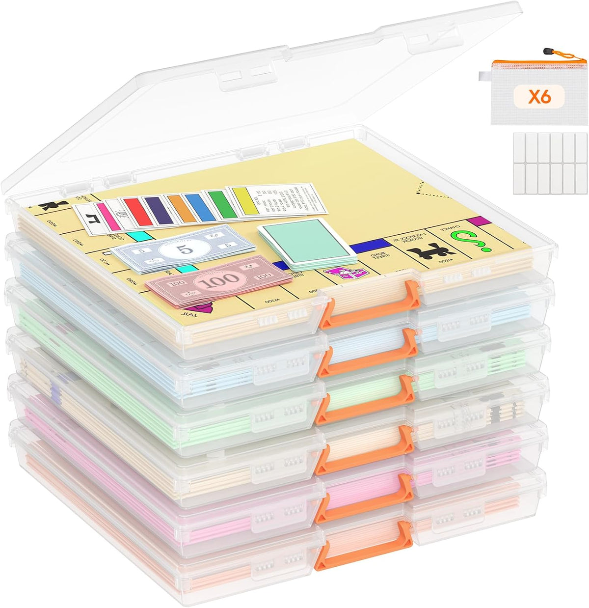 Lifewit Board Game Storage Containers with Handle, 12.2''x10.6'', 6 Pcs