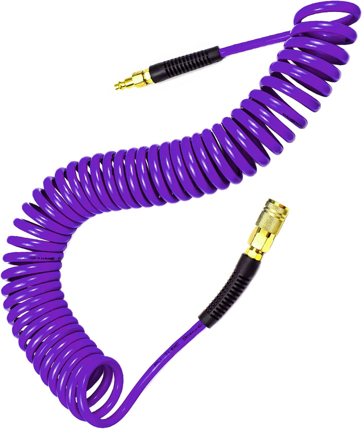 YOTOO Polyurethane Recoil Air Hose, Air Compressor Hose 1/4" Inner Diameter by 25' Long with Bend Restrictor, 1/4" Industrial Quick Coupler and Plug, Blue