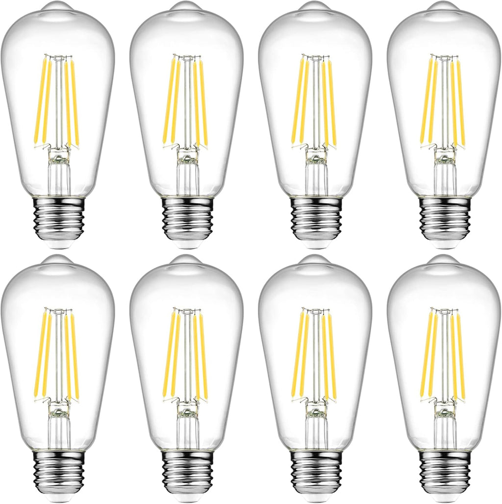 Ascher Vintage LED Edison Bulbs, 6W, Equivalent 60W, Non-Dimmable, High Brightness Warm White 2700K, ST58 Antique LED Filament Bulbs with 80+ CRI, E26 Medium Base, Clear Glass, Pack of 4