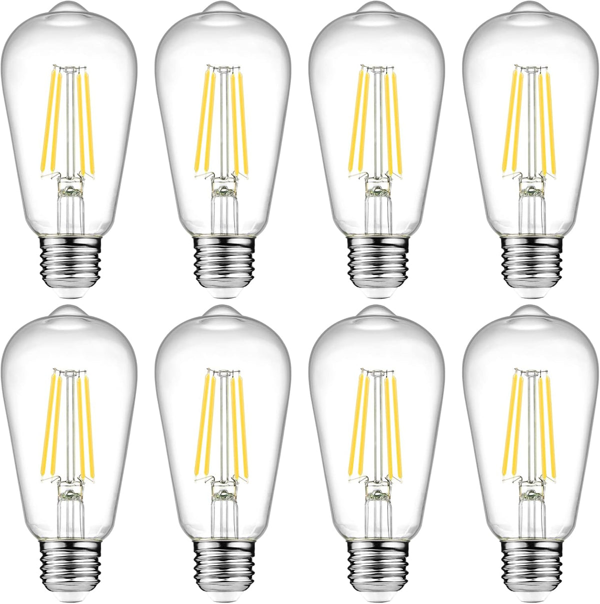 Ascher Vintage LED Edison Bulbs, 6W, Equivalent 60W, Non-Dimmable, High Brightness Warm White 2700K, ST58 Antique LED Filament Bulbs with 80+ CRI, E26 Medium Base, Clear Glass, Pack of 4