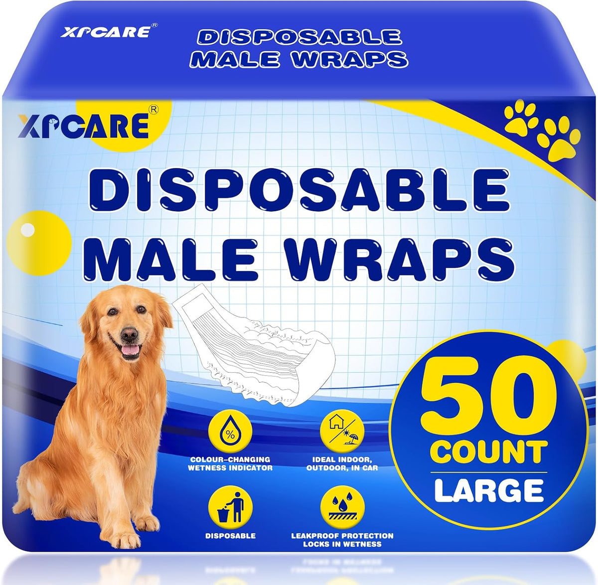 XPCARE 50 Count Disposable Dog Diapers Male with Wetness Indicator(X-Small) | Dog Belly Band Belly Bands for Male Dogs Male Dog Wraps,Super Absorbent Leak-Proof Fit for Incontinence Marking