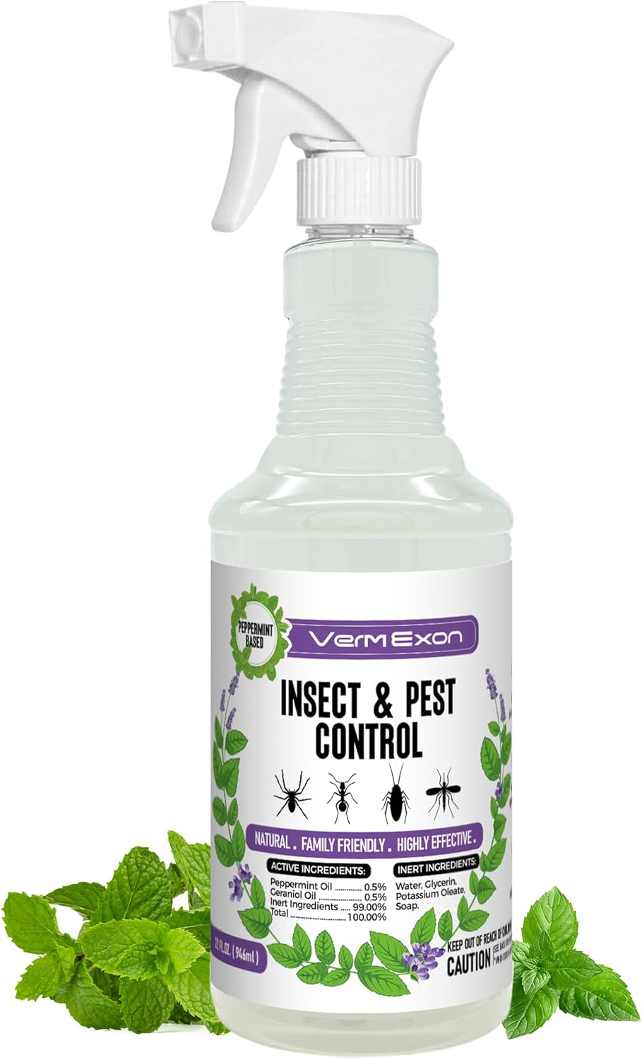 VermExon Peppermint Oil Insect & Pest Control Spray – 16oz Natural Plant-Based Bug Killer for Spiders, Ants, Flies, and Other Insects, Safe for Home & Kitchen Use
