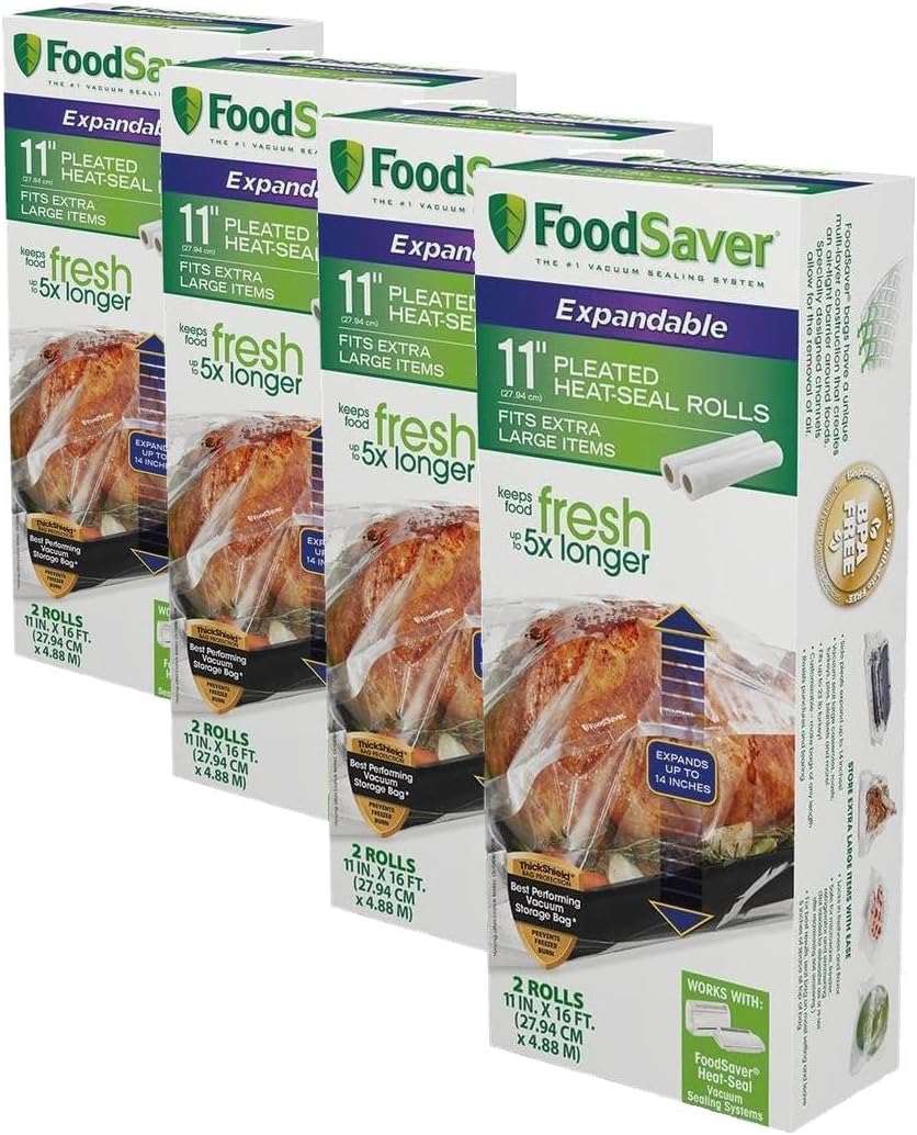 FoodSaver Custom Length Vacuum Sealer Bags Multipack, 5 Count Rolls for Airtight Food Storage and Sous Vide - Compatible with FoodSaver, 8 (2 Pack) and 11 (3 Pack)