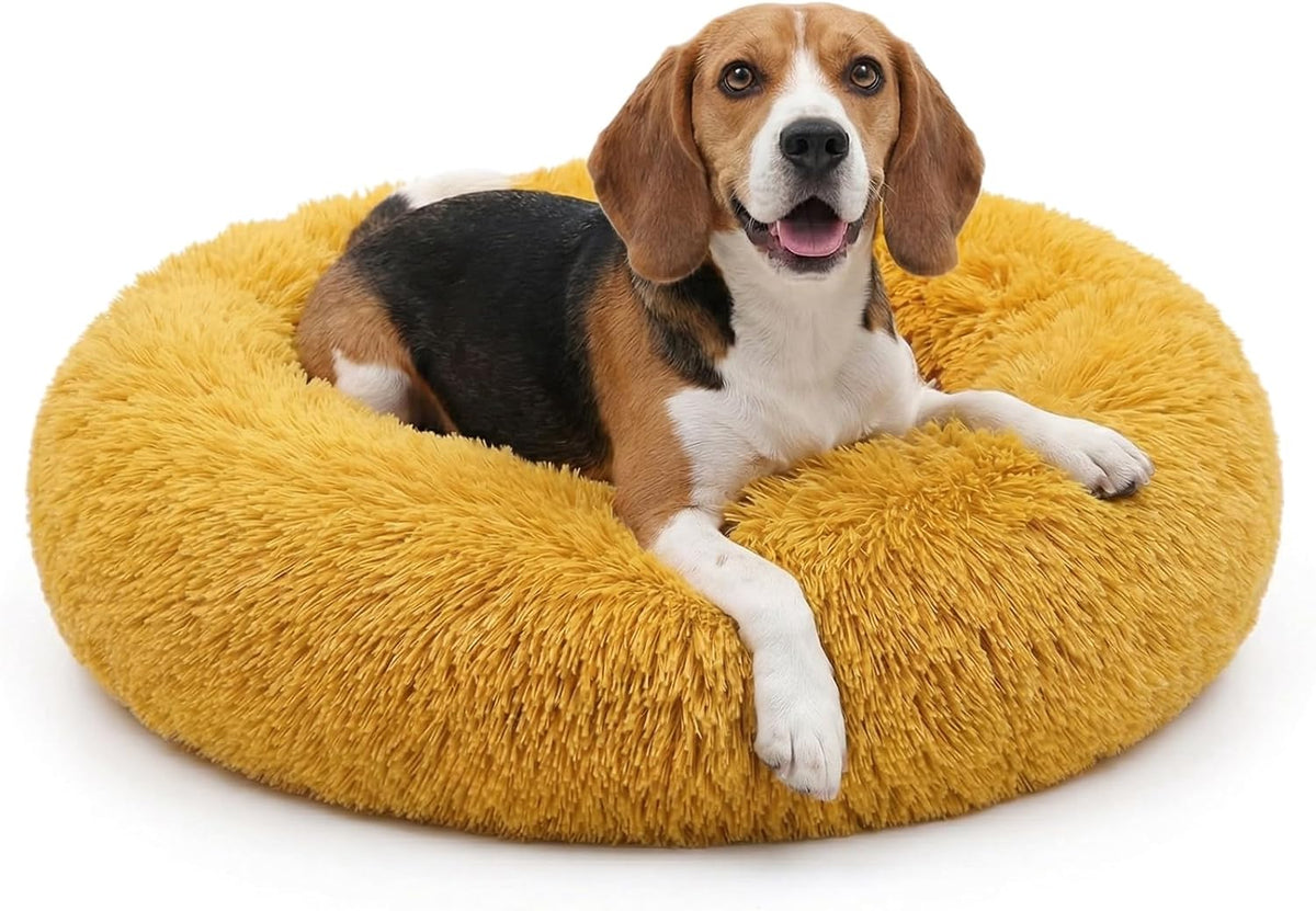 Small Calming Dogs Bed for Small Dogs Anti-Anxiety Machine Washable Fluffy Luxury Anti-Slip Waterproof Mute Base Warming Cozy Soft Pet Puppy Round Bed