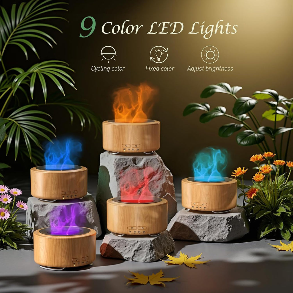 Essential Oil Diffuser for Home: 500ml Fireplace Flame Light