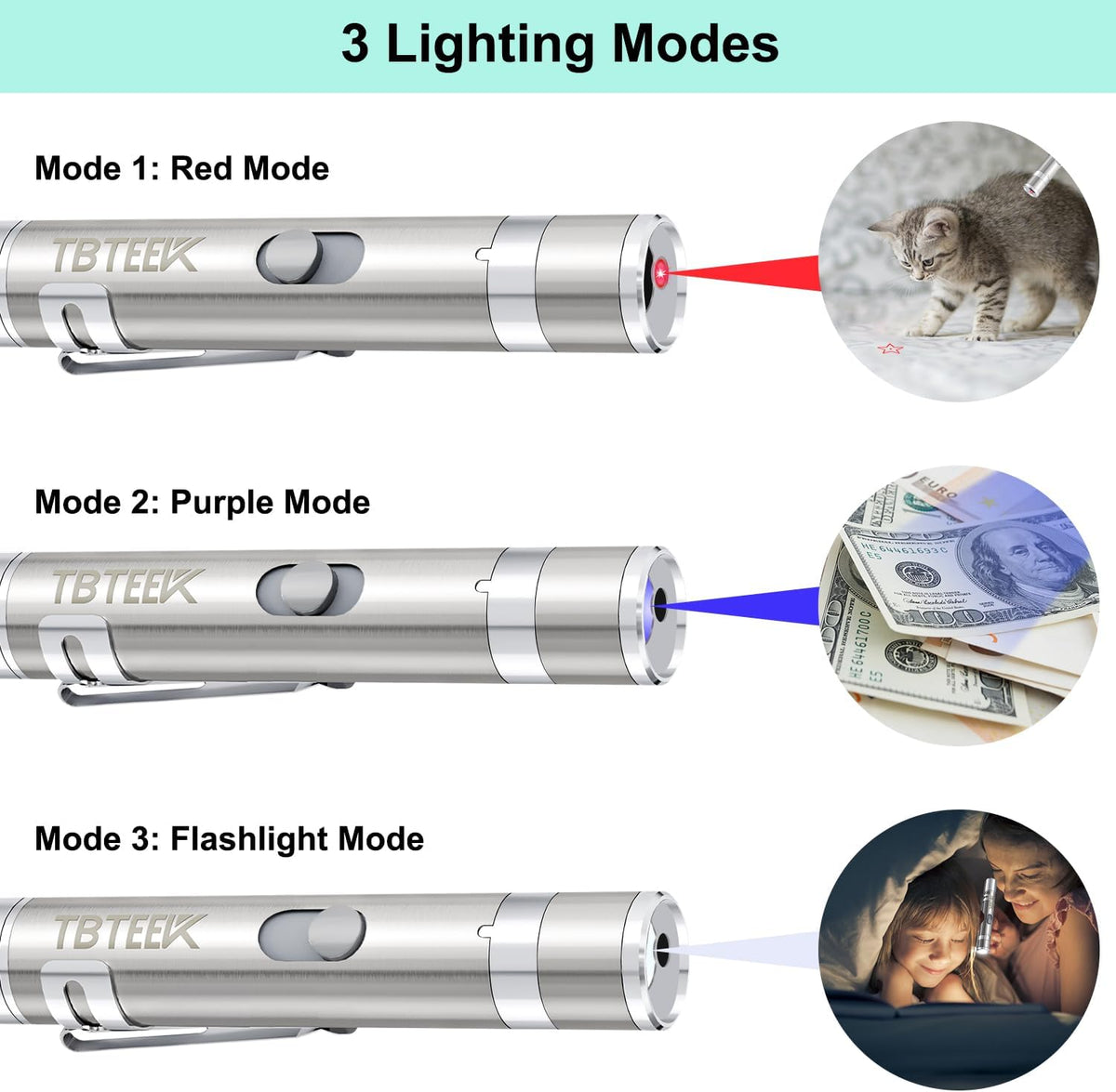 TBTeek Cat Toys, Rechargeable, 3 Light Modes & 5 Fun Patterns