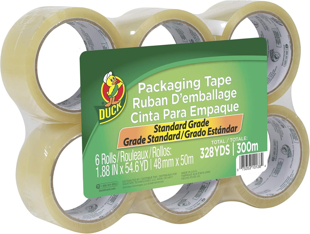Duck Brand Standard Packaging Tape Refills - 4 Extra Long Rolls of Clear Packing Tape - Shipping, Mailing and Moving Supplies - 3" Core - 1.88 Inch x 100 Yards, Clear (240593)