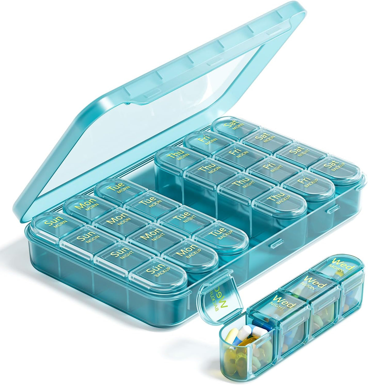 Odaro Weekly Pill Organizer 4 Times A Day, Daily Pill Box 7 Day, Black